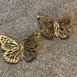 Gold Tone Metal Butterfly Wall Decor Layered Wings Distressed Cutout (set of 2)